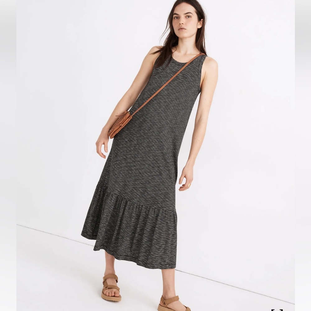 Madewell Knit Tank Ruffle-Hem Dress in Stripe size XL